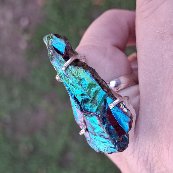 New Rainbow Titanium Crystal Quartz 925 Silver Statement Ring. - Picture 2 of 16